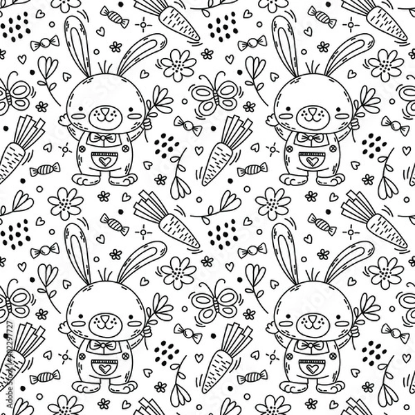 Fototapeta easter seamless pattern with cute bunnies