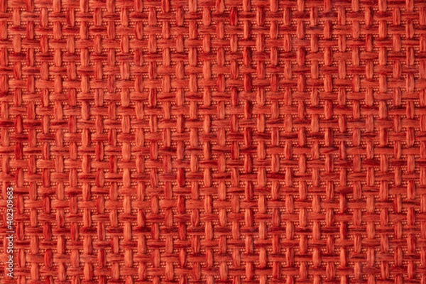 Fototapeta Red swatch. Textiles and wool. Blank background and close-up.