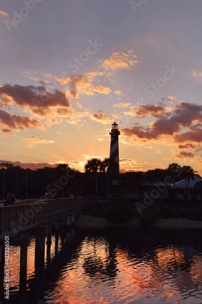 Obraz Lighthouse at Sunset From Dock In Saint Augustine Florida View I.