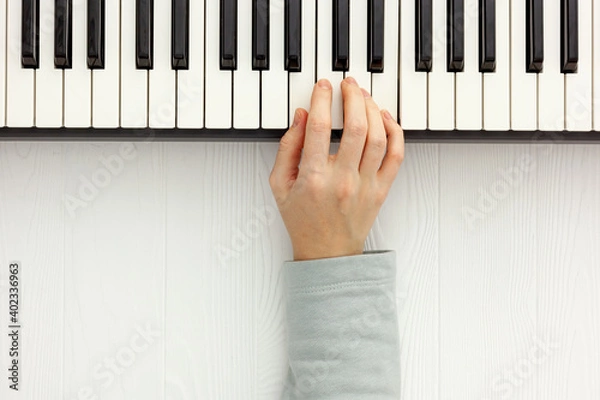 Obraz songwriter or dj work place with synthesizer and headphones