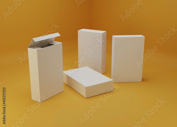 Obraz white boxes packaging mockup. 3d illustration