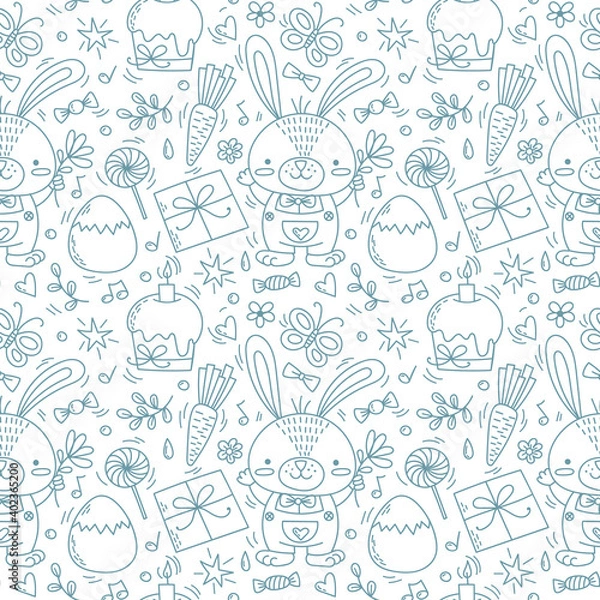 Fototapeta easter bunny pattern in doodle style