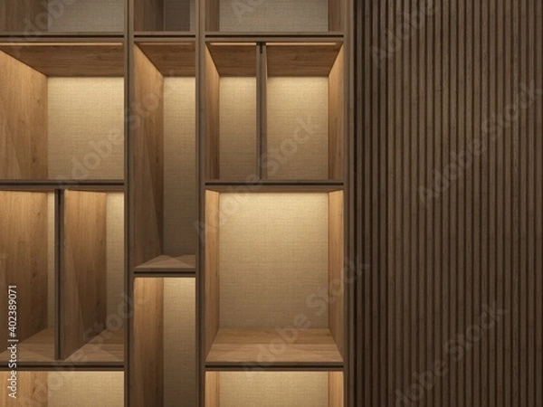 Fototapeta 3d rendering of modern contemporary built in furniture with warm color scheme