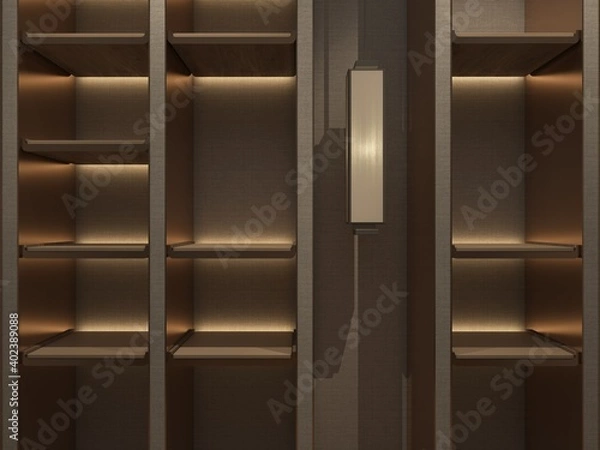 Fototapeta 3d rendering of modern contemporary built in furniture with warm color scheme