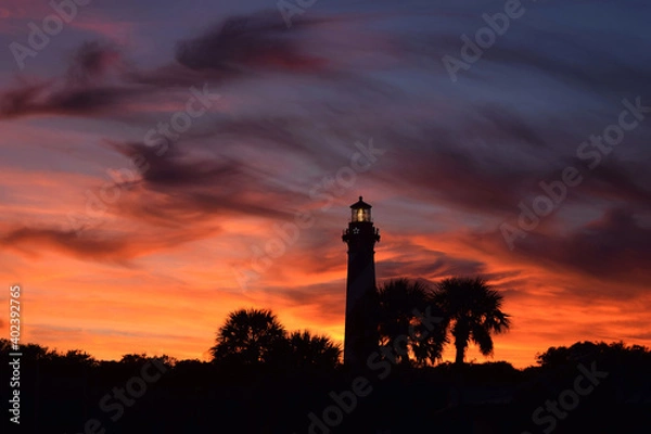 Fototapeta Painted Sky Sunset at Saint Augustine Florida Lighthouse