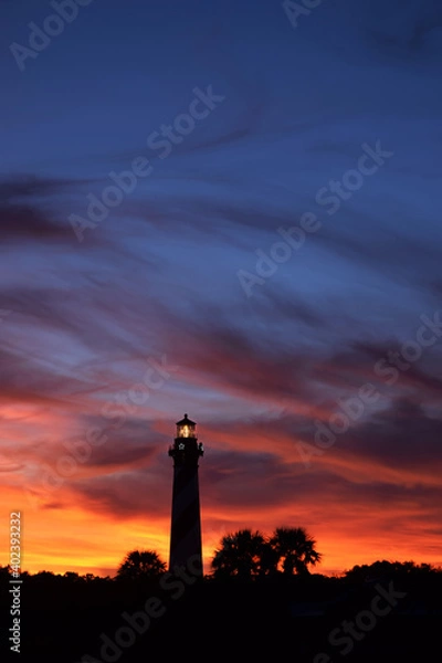Obraz Painted Sky Sunset at saint Augustine Florida Lighthouse Vertical