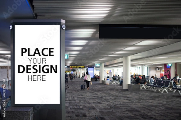 Fototapeta Place Your Design Here. Large billboards in the airport or mall. Advertising for product display