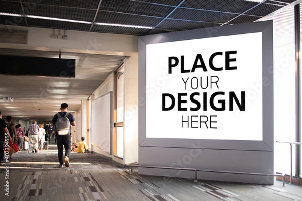 Fototapeta Place Your Design Here. Large billboards in the airport or mall. Advertising for product display