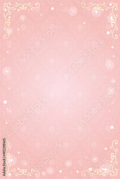 Fototapeta ダマスク模様　豪華なフレーム枠　カード　ピンク