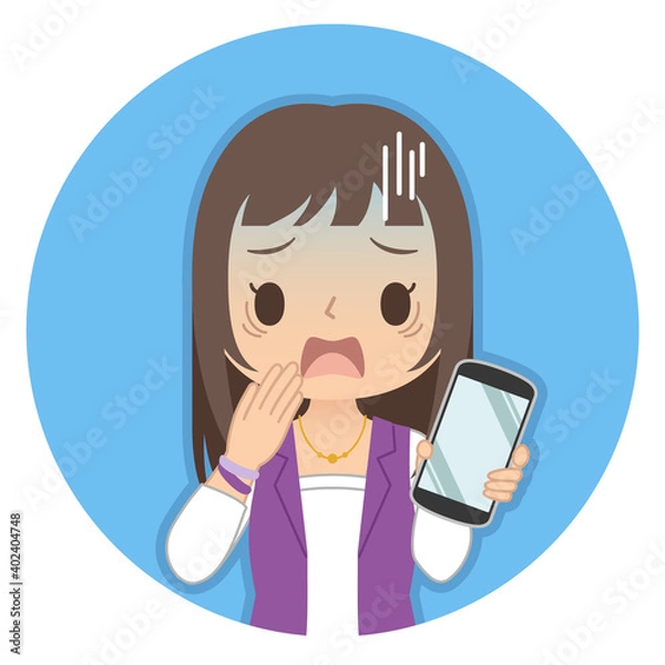 Obraz 焦った青い顔でスマホを持つ女性　イラスト　アイコン