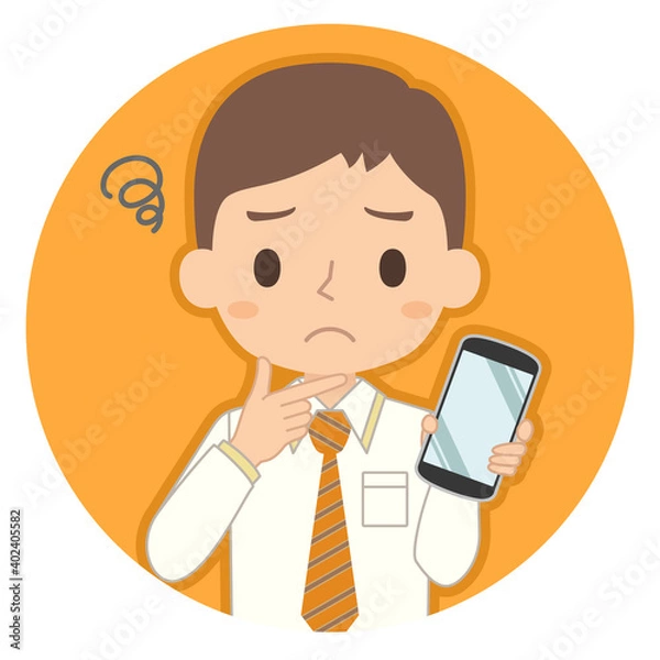 Obraz 悩み顔でスマホを持つ男性　イラスト　アイコン