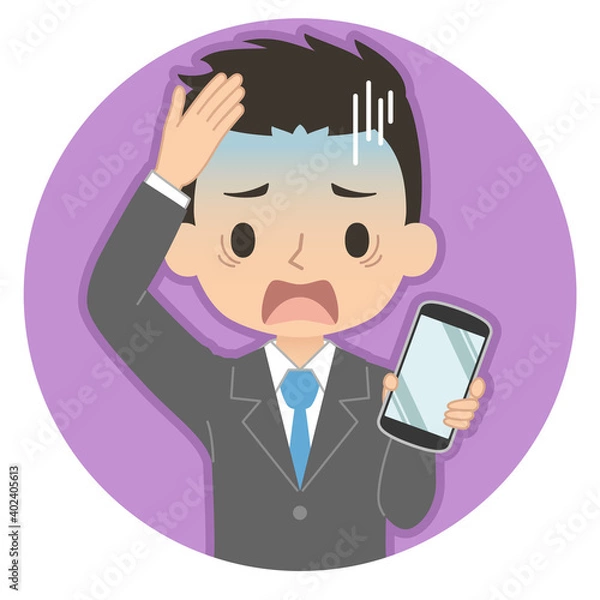 Obraz 焦った青い顔でスマホを持つ男性　イラスト　アイコン
