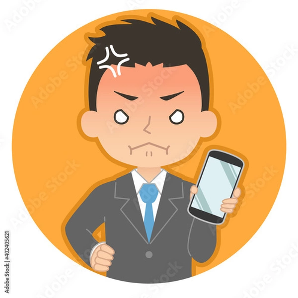 Obraz 怒った赤い顔でスマホを持つ男性　イラスト　アイコン