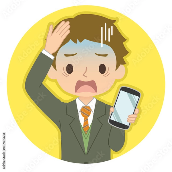 Obraz 焦った青い顔でスマホを持つ男性　イラスト　アイコン