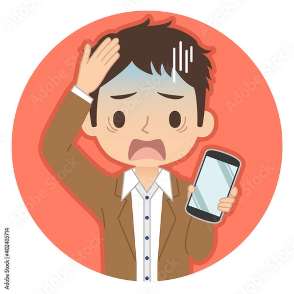 Obraz 焦った青い顔でスマホを持つ男性　イラスト　アイコン