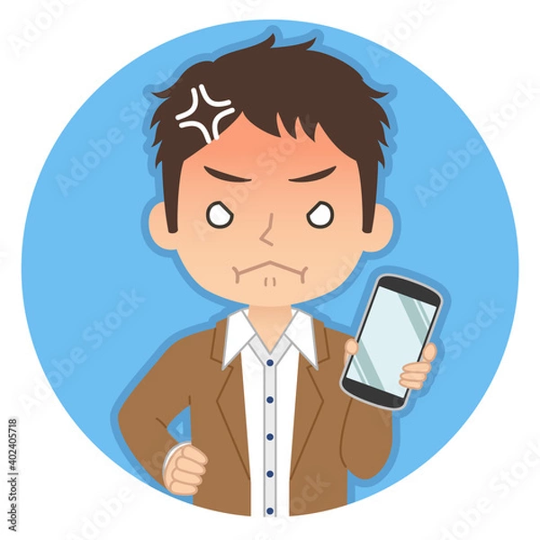 Fototapeta 怒った赤い顔でスマホを持つ男性　イラスト　アイコン