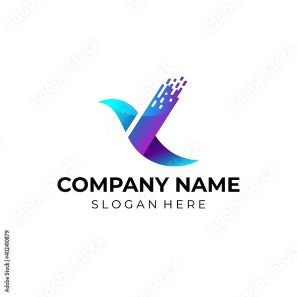 Fototapeta Bird network logo designs concept vector. digital bird icon logo template