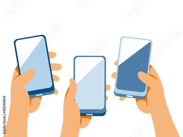 Obraz スマートフォンを持つたくさんの手