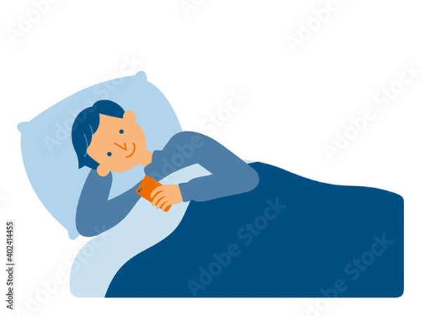 Obraz ふとんでスマホを操作する男性