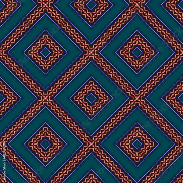 Obraz Seamless pattern with symmetric geometric ornament.
