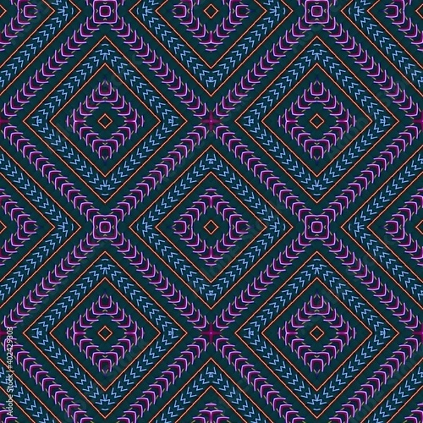 Fototapeta Seamless pattern with symmetric geometric ornament.
