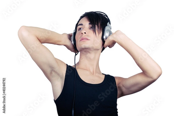 Obraz Young man listening music