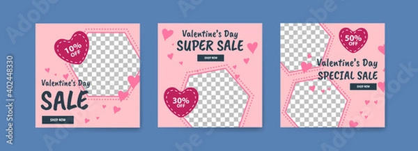 Fototapeta Social media post templates for digital marketing and sales promotion on Valentine's Day. fashion advertising. Offer social media banners. vector photo frame mockup illustration