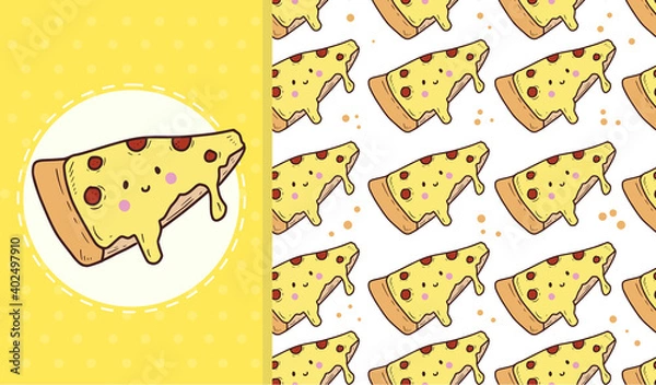 Obraz Cute pizza seamless pattern background drawing illustration