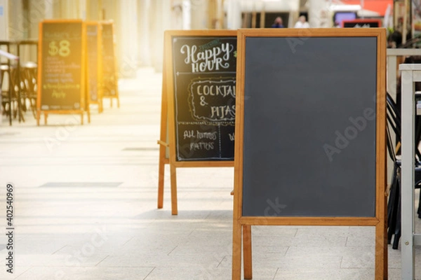 Fototapeta Special menu announcement board.  Chalkboard stand for menu restaurant and cafe welcome easel with copy space and clipping path.