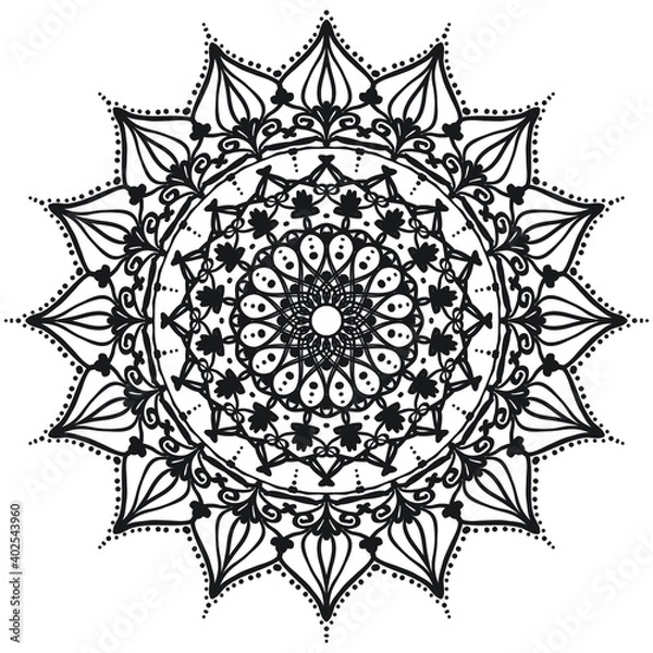 Obraz mandala for acrylic painting.  Abstract design of mandala in one line style. Aboriginal australian ethnic round ornament.