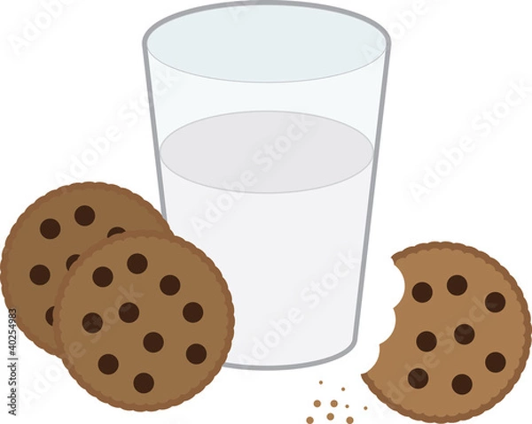 Fototapeta Chocolate chip cookies and glass of milk