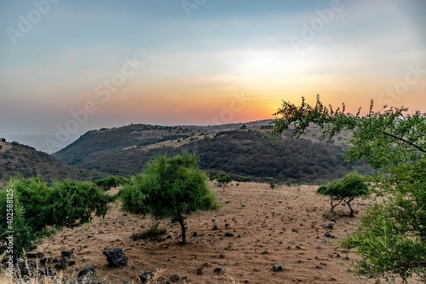 Obraz sunset over mountain with landscape