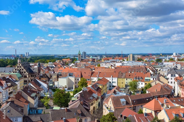 Fototapeta panoramic view of the city of Schweinfurt Germany from a high point