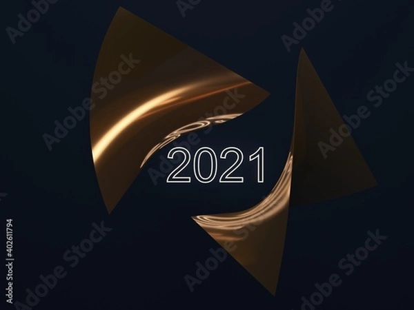 Fototapeta 3dd rendering of  new year 2021 model in dark tones color scheme