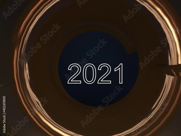 Fototapeta 3dd rendering of  new year 2021 model in dark tones color scheme