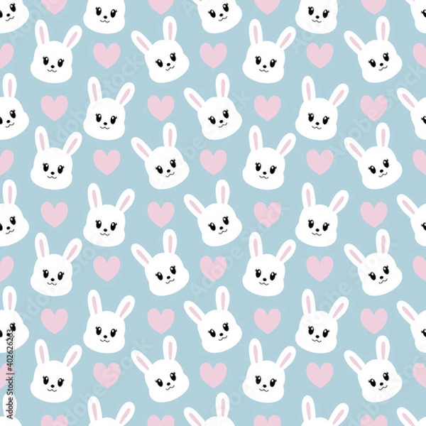 Obraz Seamless pattern with cute cartoon bunny . Vector illustration.	