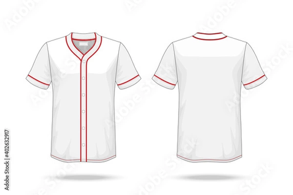 Obraz Specification Baseball T Shirt white red Mockup  isolated on white background , Blank space on the shirt for the design and placing elements or text on the shirt , blank for printing , illustration
