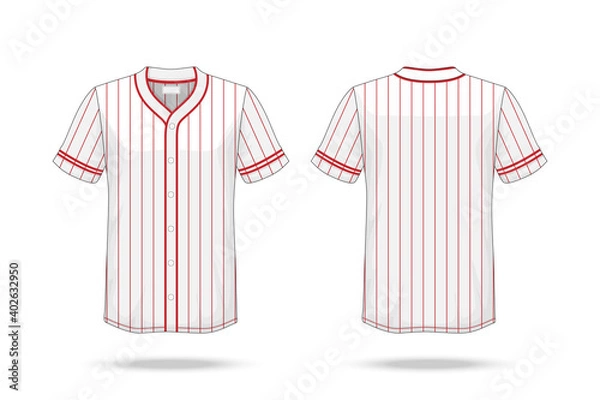 Obraz Specification Baseball T Shirt white red Mockup  isolated on white background , Blank space on the shirt for the design and placing elements or text on the shirt , blank for printing , illustration