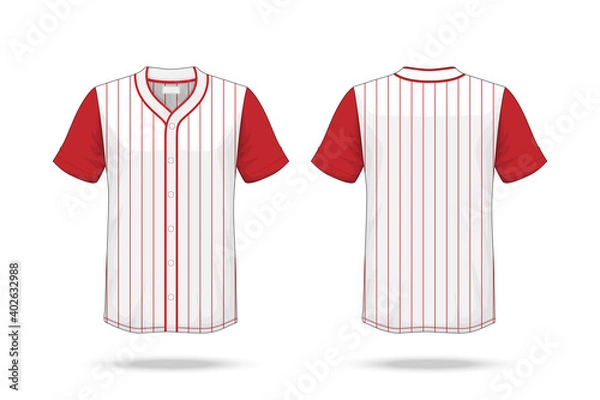 Obraz Specification Baseball T Shirt white red Mockup  isolated on white background , Blank space on the shirt for the design and placing elements or text on the shirt , blank for printing , illustration