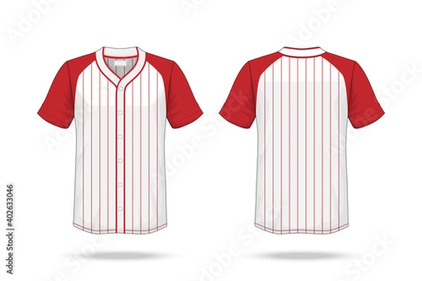 Obraz Specification Baseball T Shirt white red Mockup  isolated on white background , Blank space on the shirt for the design and placing elements or text on the shirt , blank for printing , illustration