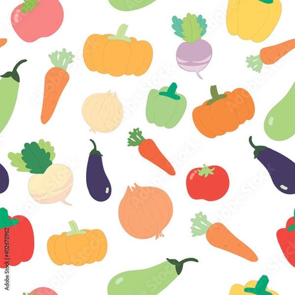 Obraz Vegetables set pattern on white isolated background. Organic foods. Vegetables seamless pattern on isolated background.