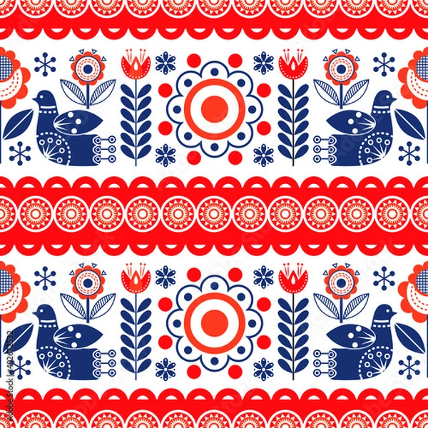 Fototapeta Scandinavian folk art seamless pattern. The Nordic style. Vector illustration.