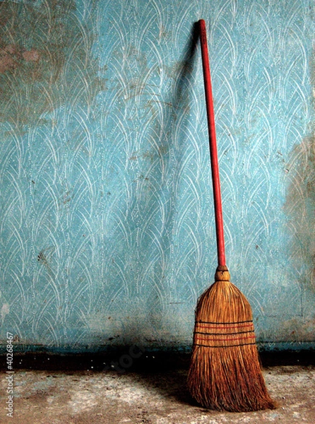 Obraz Broom on a blue wall
