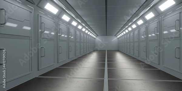 Fototapeta 3d render. Futuristic hallway. Concept of modern architecture and interior spaceship