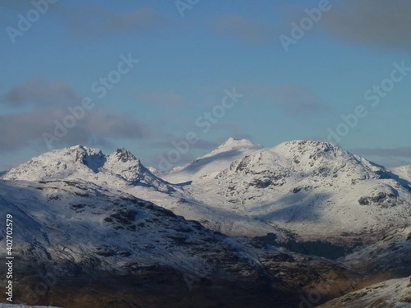 Fototapeta The Luss Hills in winter, Scotland: a view of the Arrochar Alps
