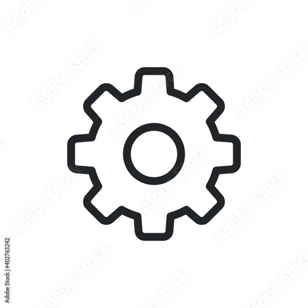 Fototapeta Setting gear, cogwheel line icon for web template and app. Vector illustration design on white background. EPS 10