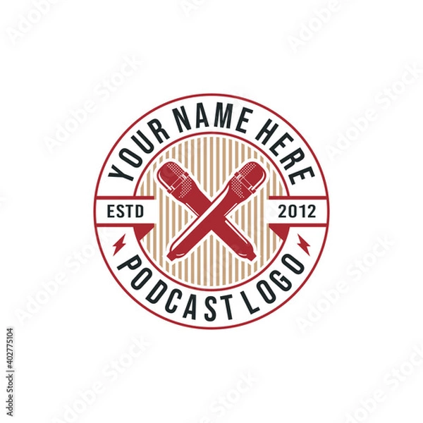 Fototapeta Vintage Style Podcast Logo Design Vector