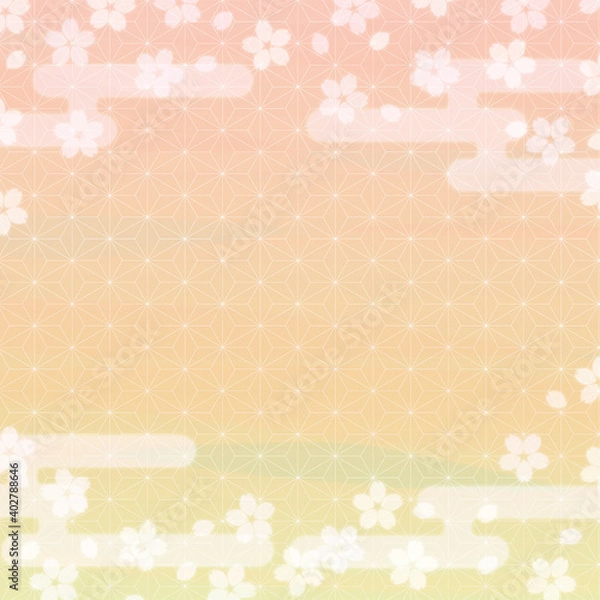 Fototapeta 温かい色合いの桜背景イラスト　　正方形