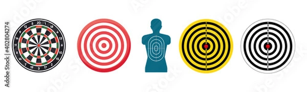 Fototapeta Big set target isolated icons. Targets for shooting. Dartboard icons. Various various arrow board modern icon set on white background.