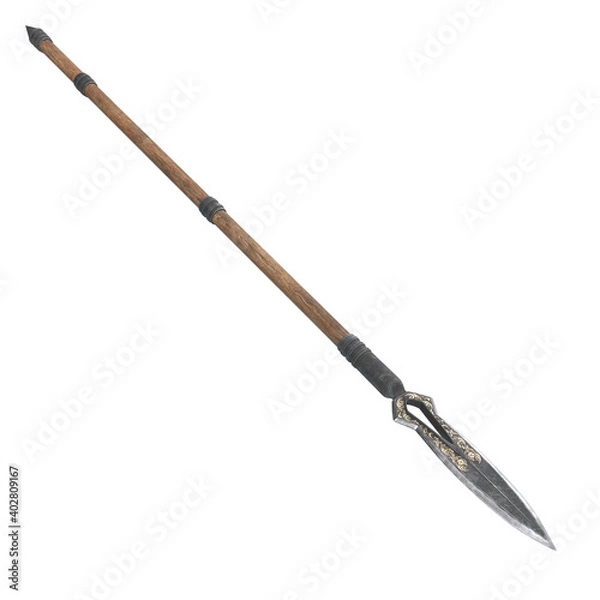 Fototapeta long spear, weapon, on an isolated white background. 3d illustration